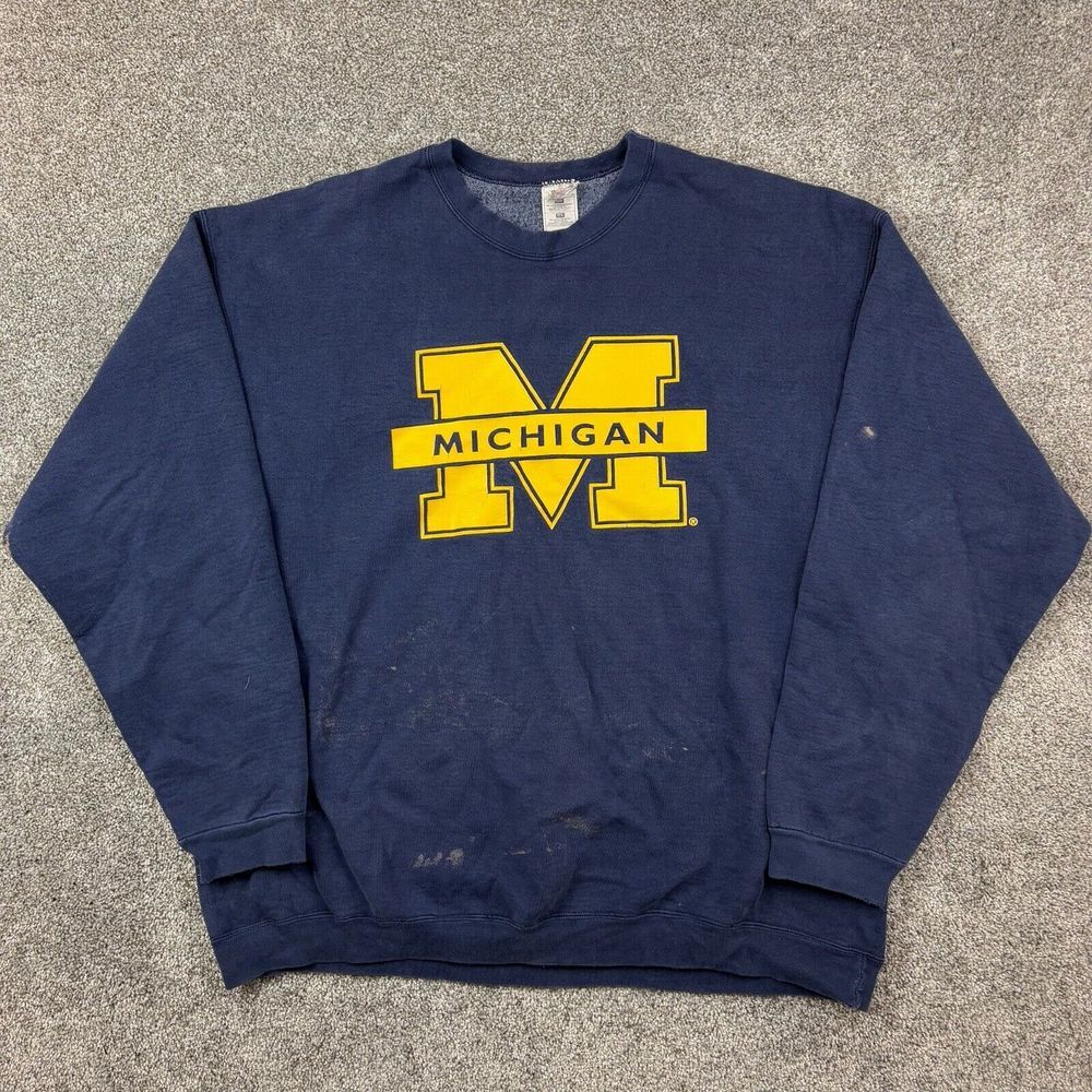 Vintage Michigan Wolverines Sweatshirt Mens 2XL Blue Heavyweight Crewneck U of M